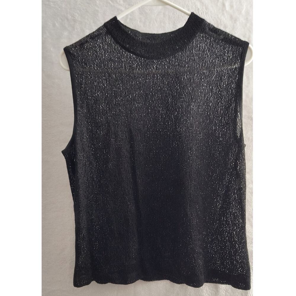 St. John Basics Knit Sleeveless Top Women's Sz L Black Open-Weave Classic Staple - Picture 15 of 16